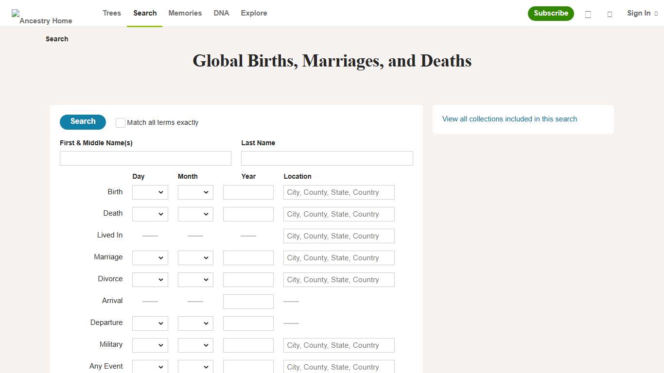 Global Births, Marriages, and Deaths - Ancestry